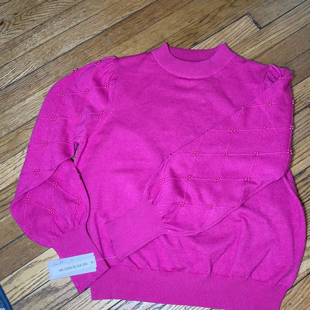 Nanette Lepore Precious Pink Beaded Sweater NWT